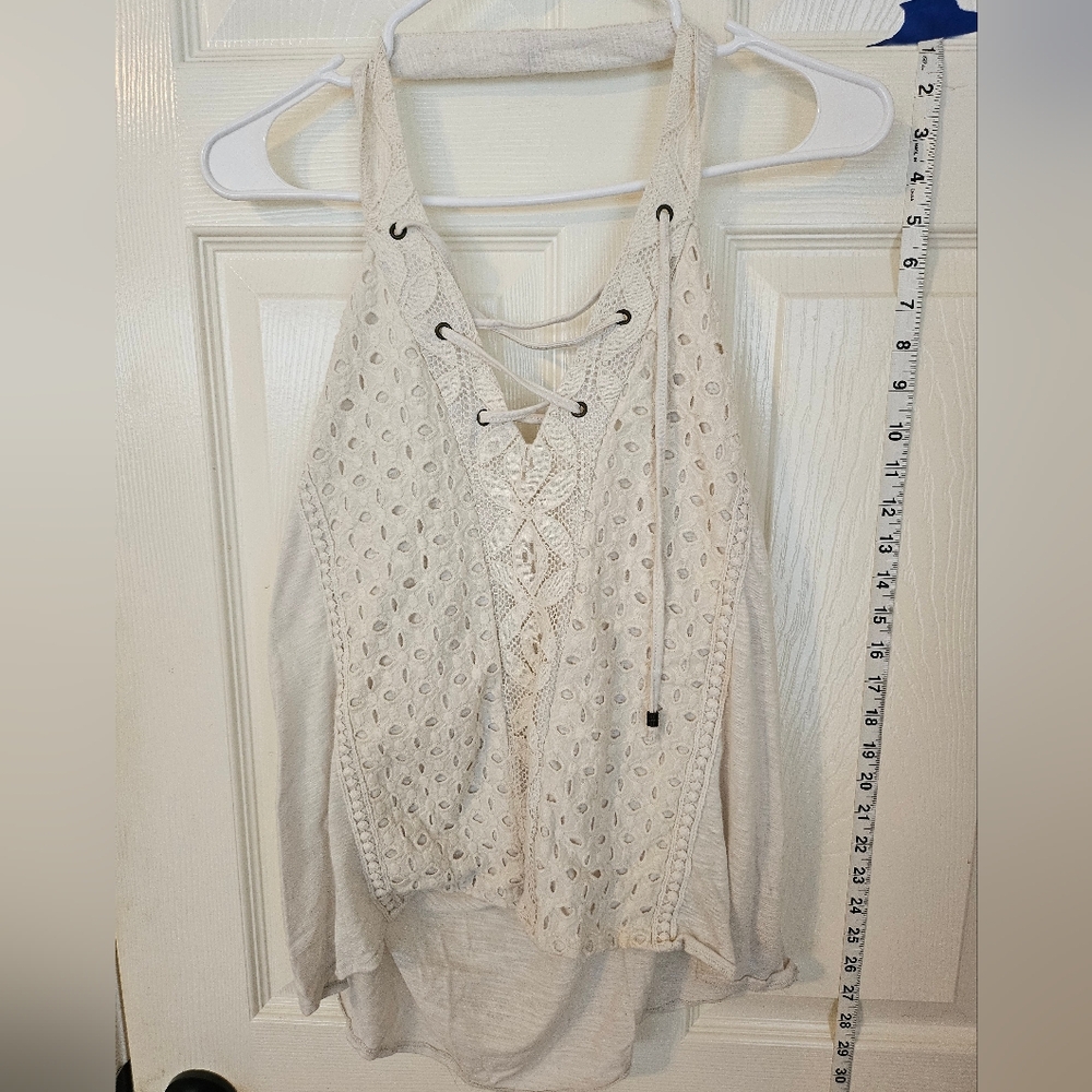 Women's Cream Lace-Up Halter Top